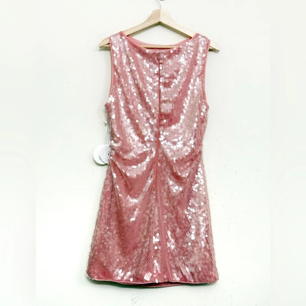 NWT STAUD Eton Sequined Tulle Pink Mini Dress Sz L - Picture 9 of 16